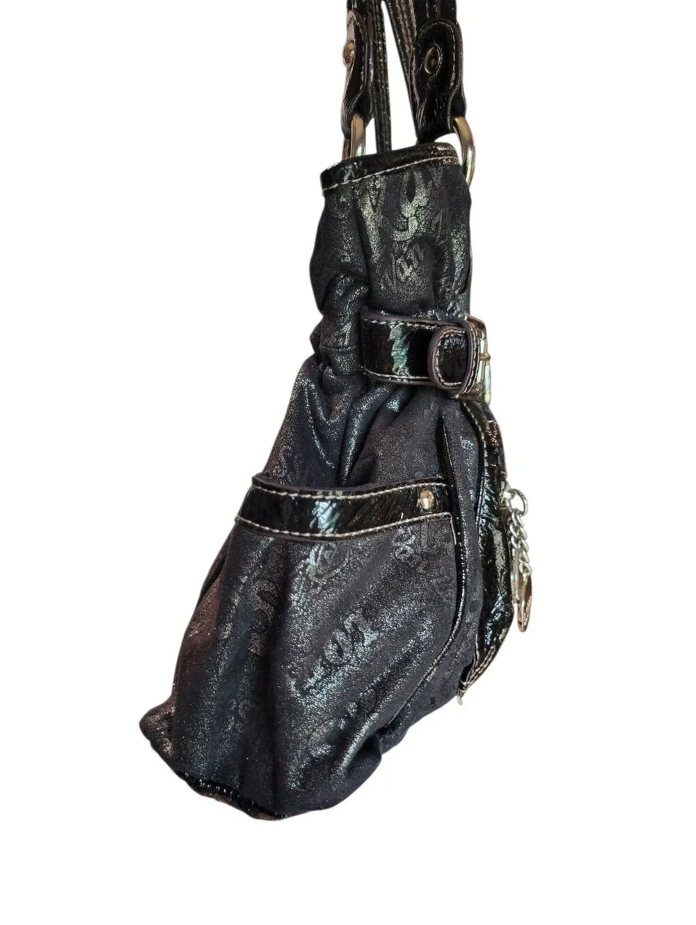 Y2K Kathy Van Zeeland Metallic Black Bling Shoulder Bag Satchel Purse